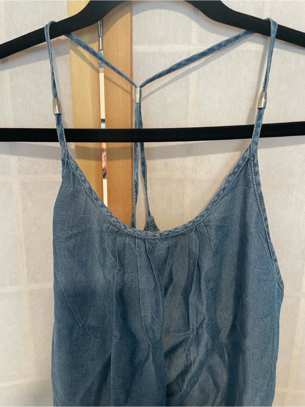 New York & Company Light Blue Denim-Look Spaghetti Strap Cami - Picture 2 of 5